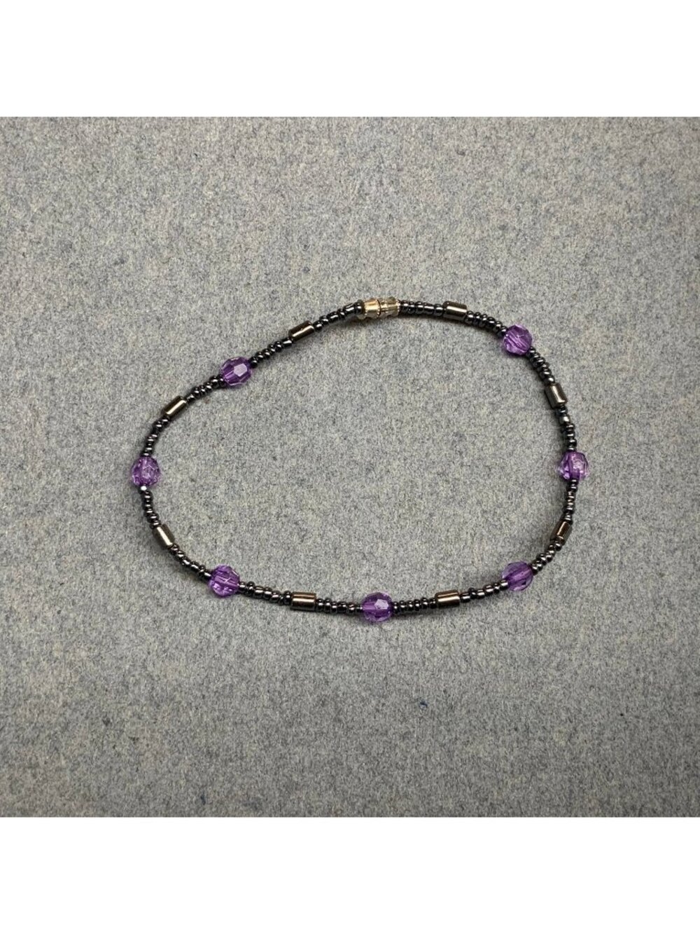 Faceted Beaded Hematite Anklet 9 In Ankle Bracelet Purple Silver Screw Sparkly